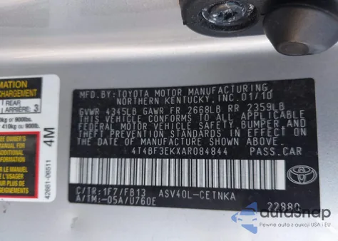 2010 Toyota Camry Le z USA, uszkodzony, nr VIN 4T4BF3EKXAR084844